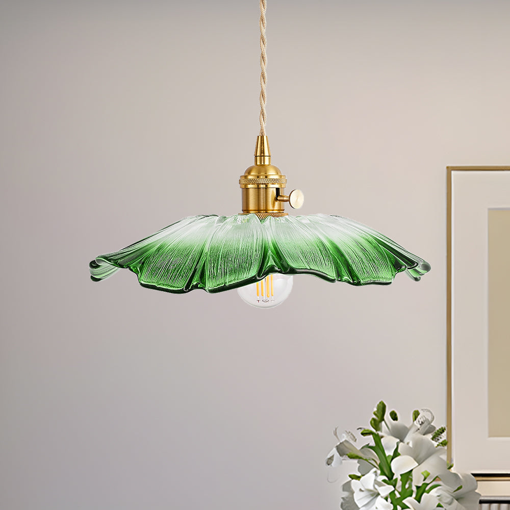 Retro Flower Shape Glass Pendant Light For Dining Room