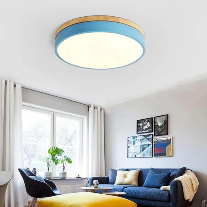 Wooden Round Shape Flush Ceiling Lights For Living Room