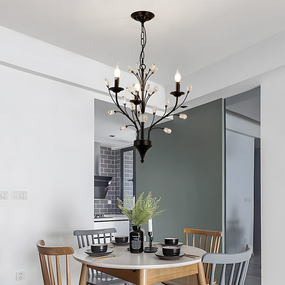Modern Floral and Clear Glass Leaf Crystal Pendant Lights for Kitchen Island