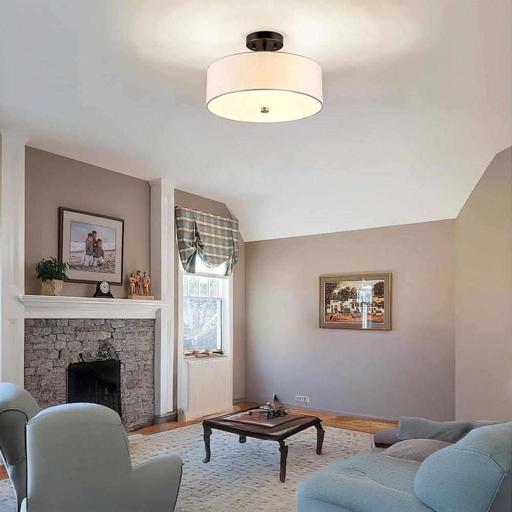 Semi Flush Mount 3-Light White Fabric Lamp shade