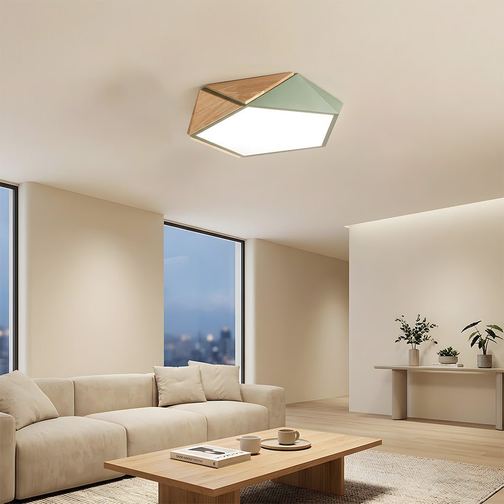 LED Dimmable Wooden Acrylic Geometric Flush Mount Ceiling Lights For Living Room