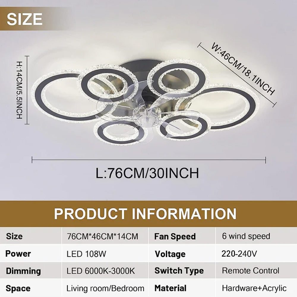 Modern Dimmable DC Motor LED Ceiling Fan with Light for Living Room Bedroom