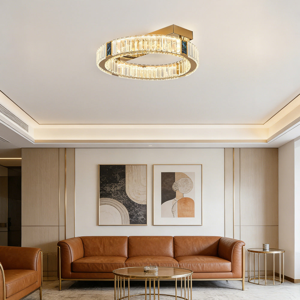 Modern Crystal Ring Chandelier - Gold LED Flush Mount Ceiling Lights