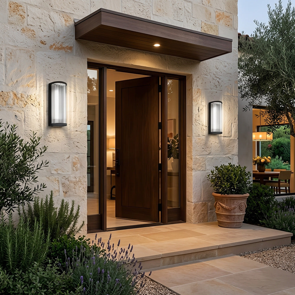 Atlas Fluted Glass Up and Down Outdoor Wall Light