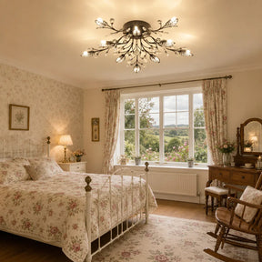 Semi-flush Crystal Flower and Leaves Ceiling lights for Living Room Bedroom