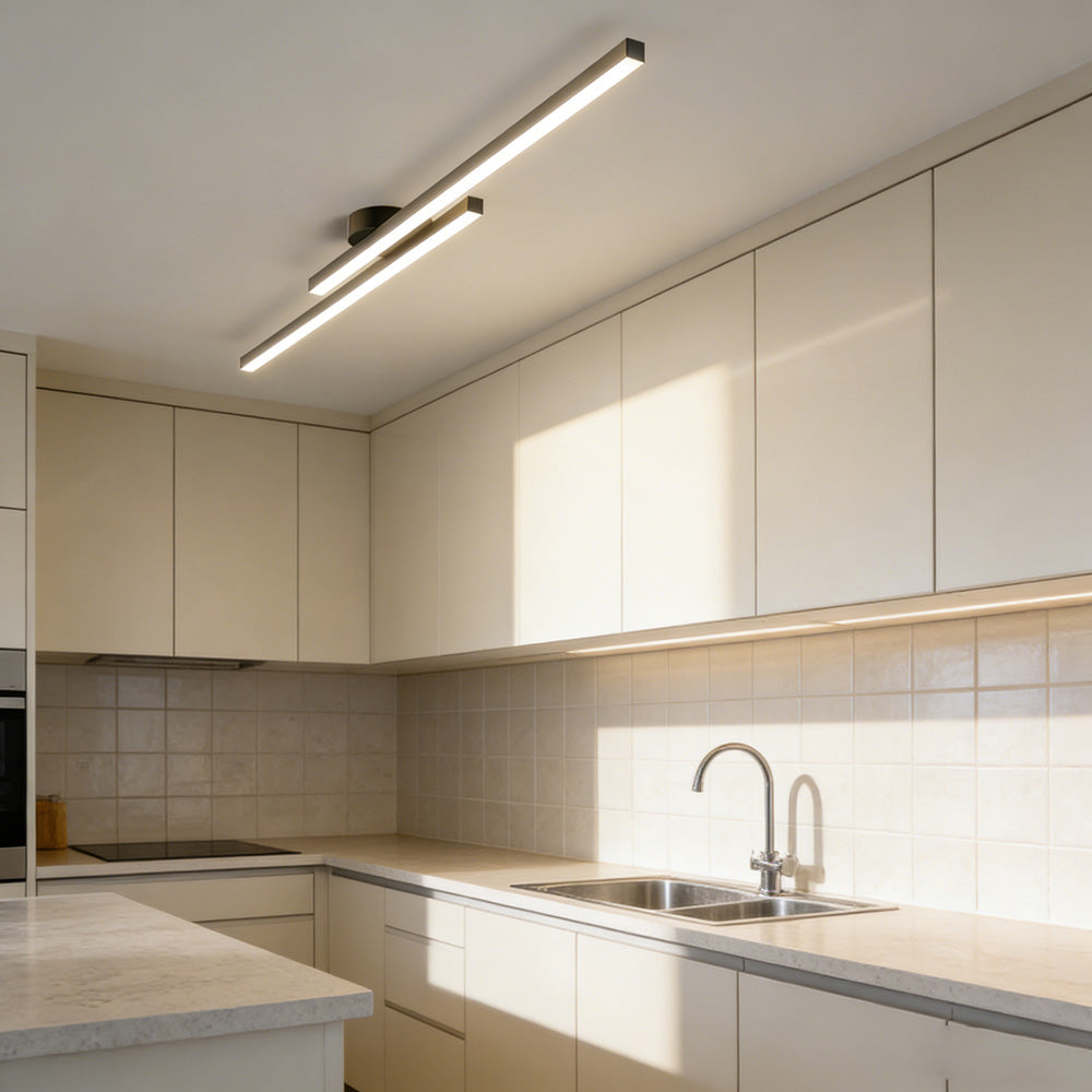 Modern Black Long Strip Semi Flush Mount LED Ceiling Light