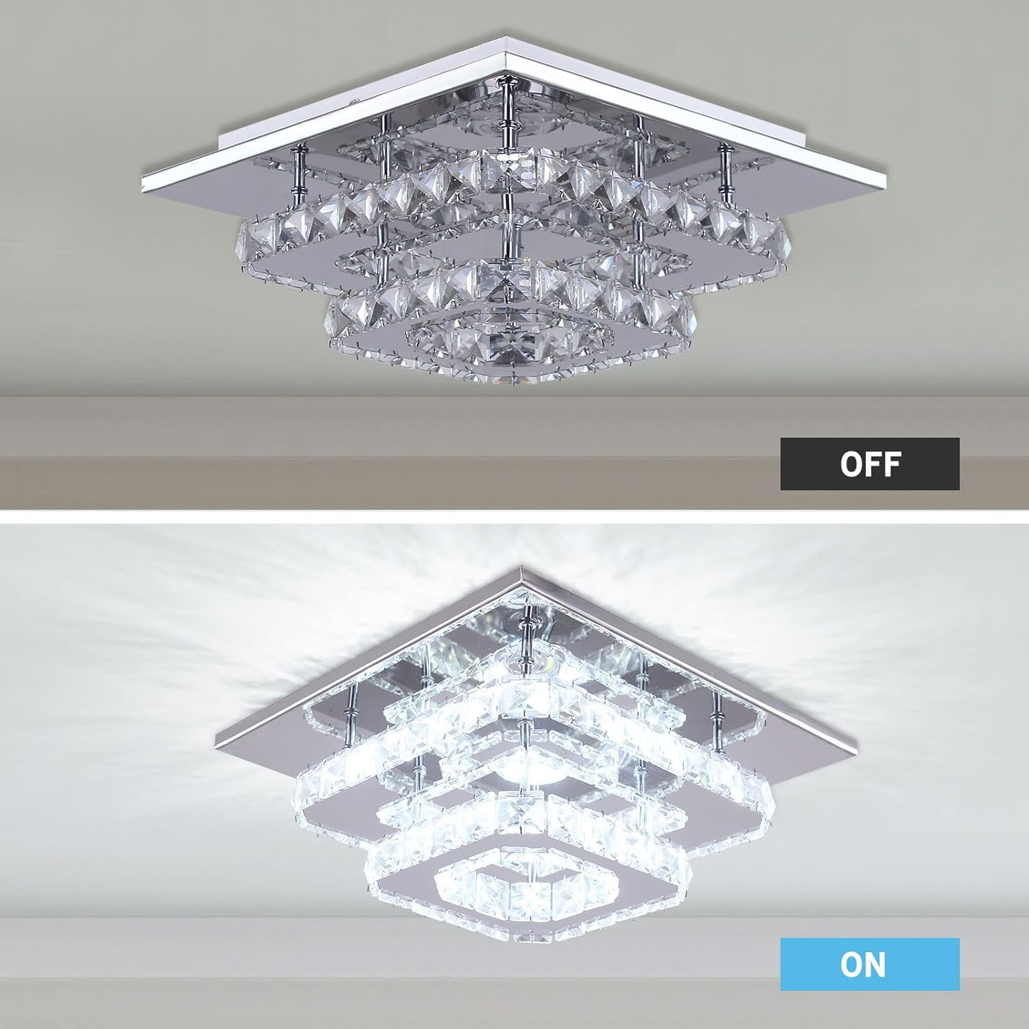 2 Layers Round LED Crystal Silver Ceiling Light for Hallway Kitchen
