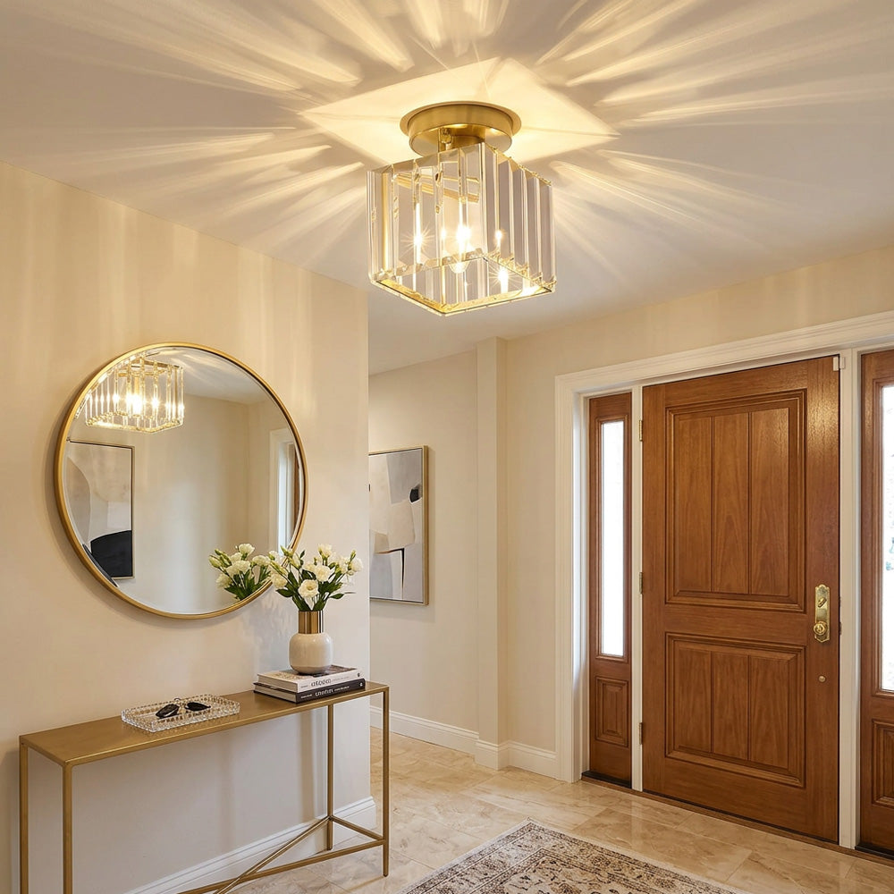 Luna Crystal Square Semi Flush Ceiling Light