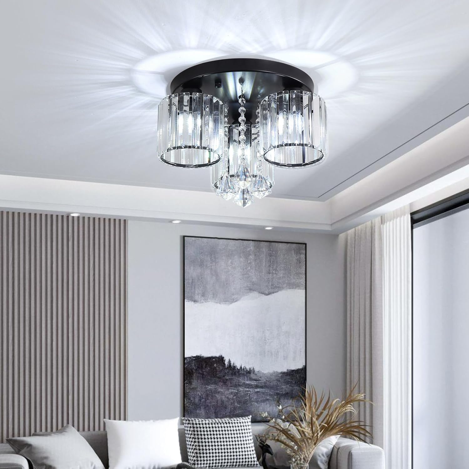 3 -Light Semi-flush Mount Ceiling Light with Cylinder Crystal Shade