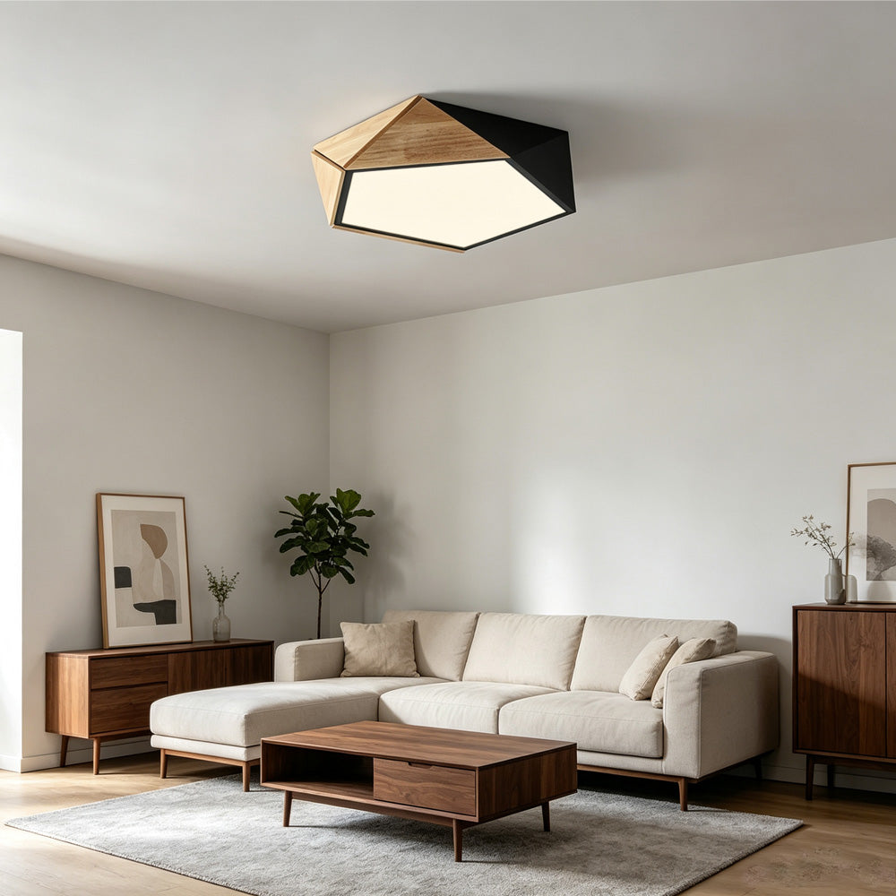 LED Dimmable Wooden Acrylic Geometric Flush Mount Ceiling Lights For Living Room