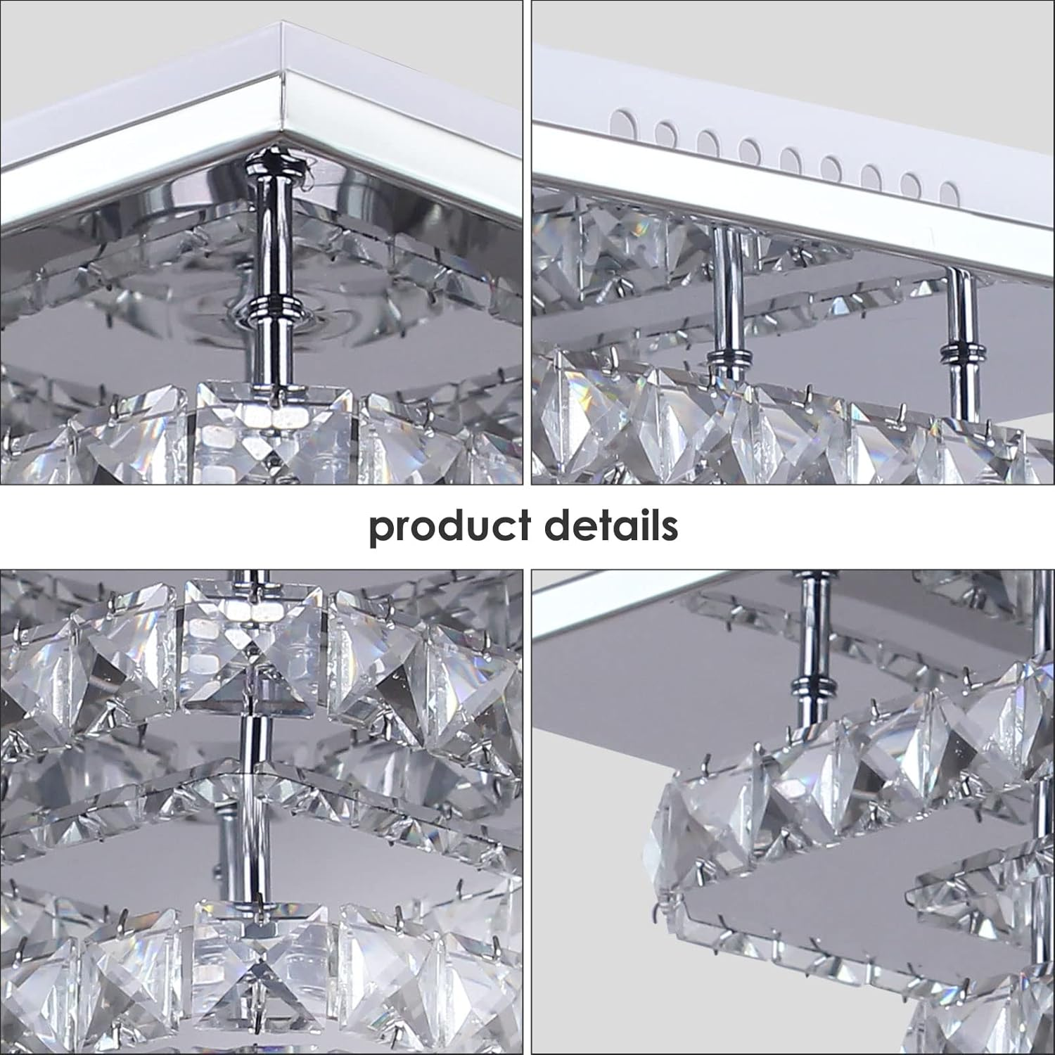 2 Layers Round LED Crystal Silver Ceiling Light for Hallway Kitchen