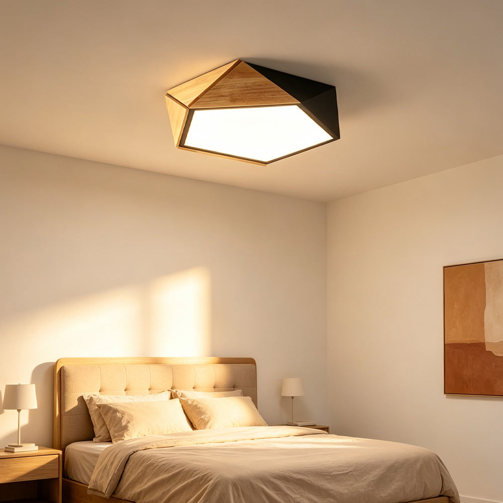 LED Dimmable Wooden Acrylic Geometric Flush Mount Ceiling Lights For Living Room