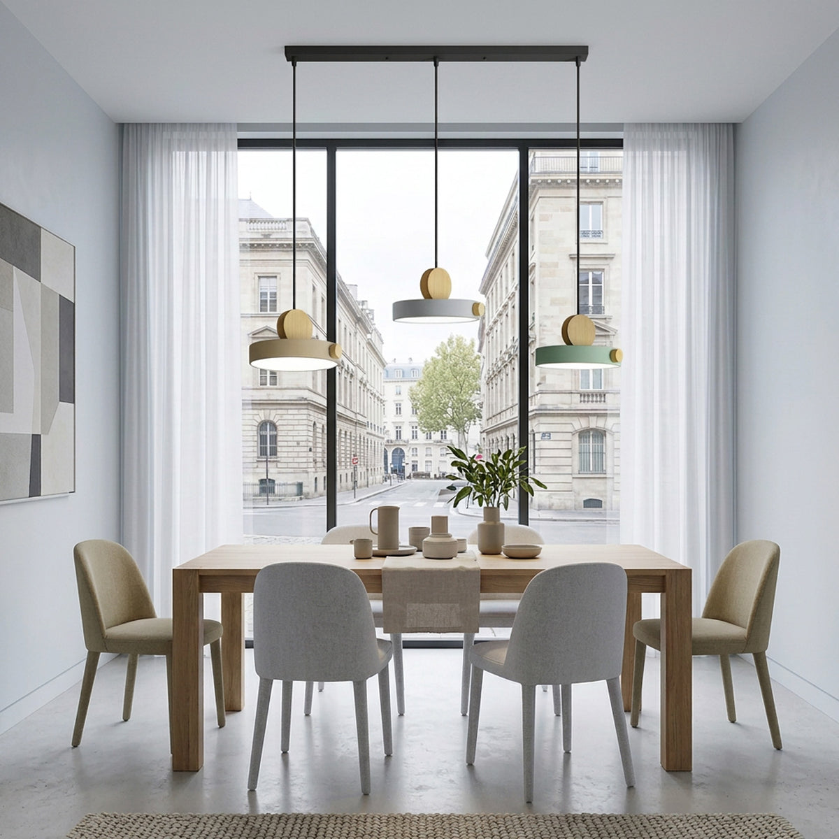 Nordic Circular Disc Iron & Wood Pendant Lights for Dining Area