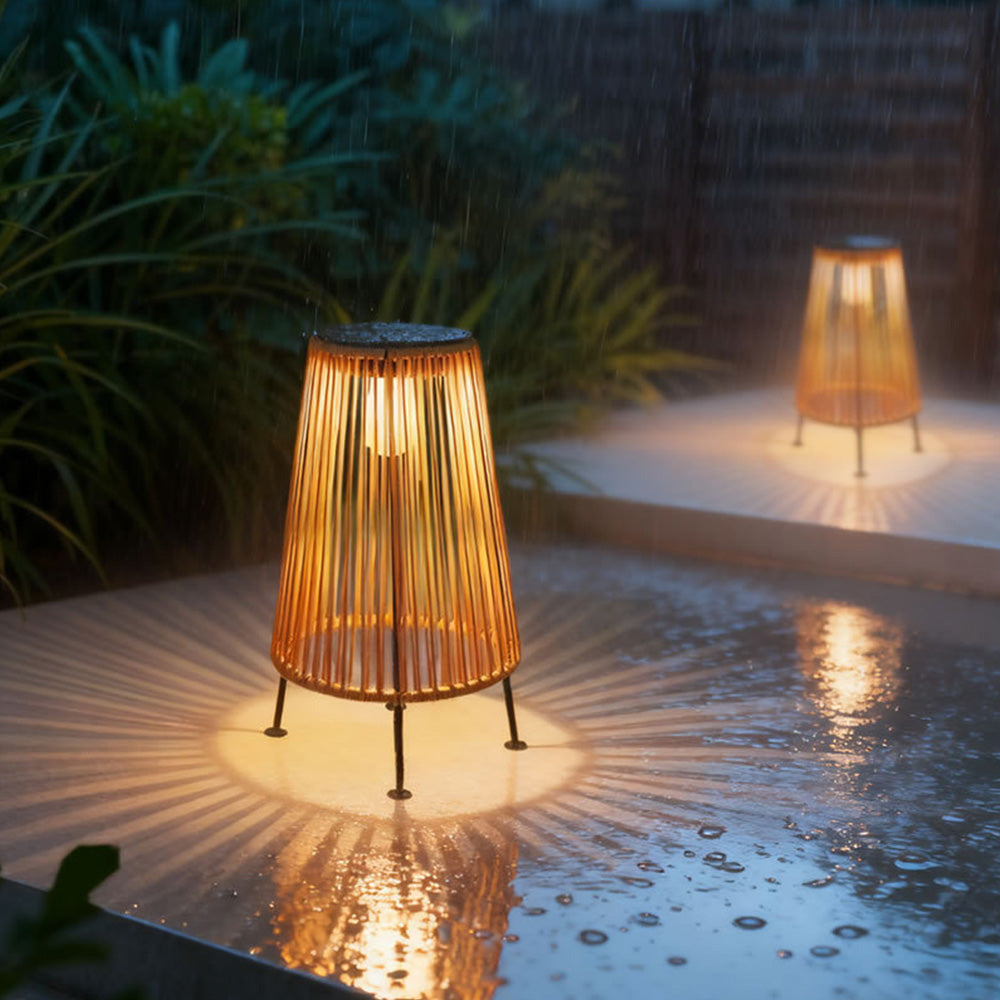 Outdoor Waterproof Solar Rattan Floor Lamps for Patio Garden Porch