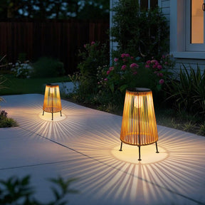 Outdoor Waterproof Solar Rattan Floor Lamps for Patio Garden Porch