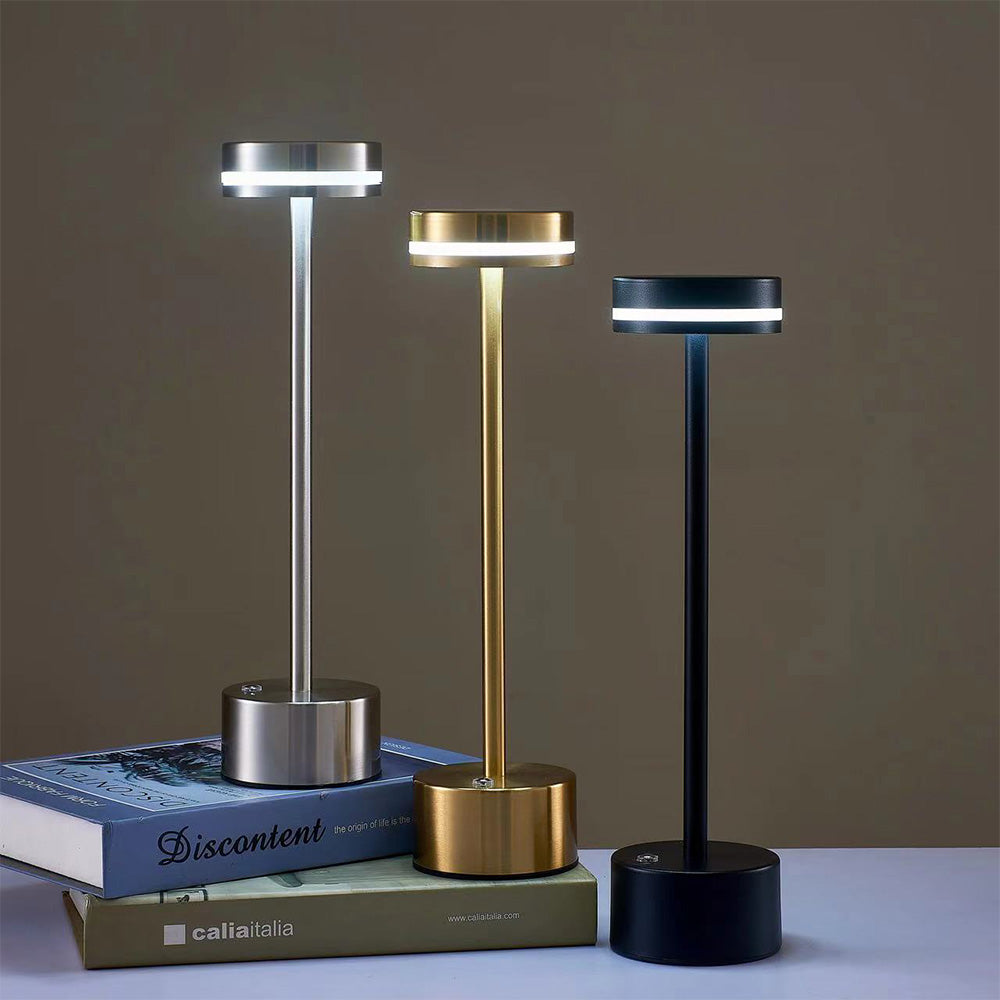 Modern I-Shaped Metal Rechargeable Dimmable Touch Table Lamp for Bedroom Tea Room