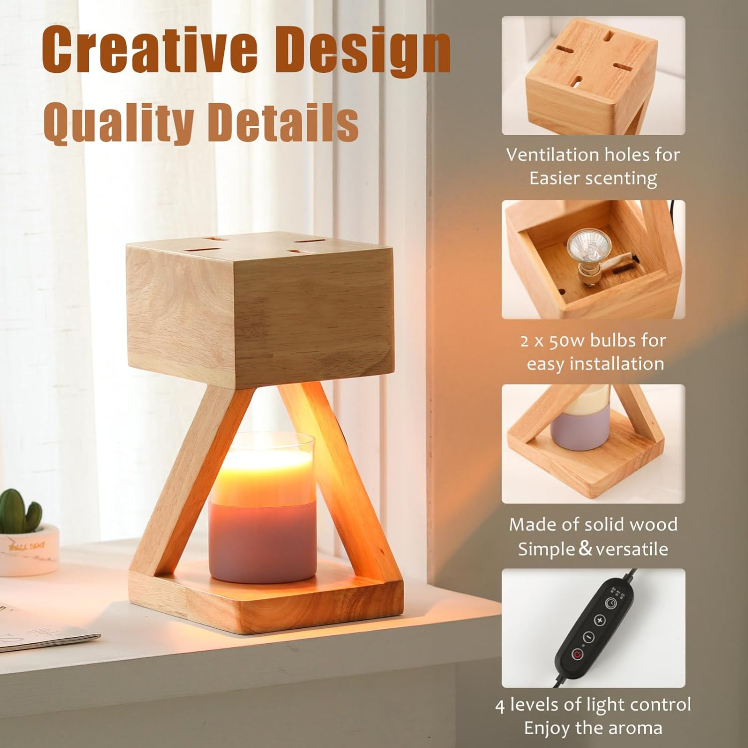 Contemporary Wood Bedroom Square Mini Warming Candle Lamp