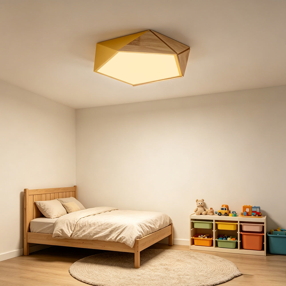LED Dimmable Wooden Acrylic Geometric Flush Mount Ceiling Lights For Living Room