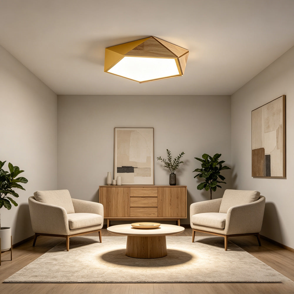 LED Dimmable Wooden Acrylic Geometric Flush Mount Ceiling Lights For Living Room
