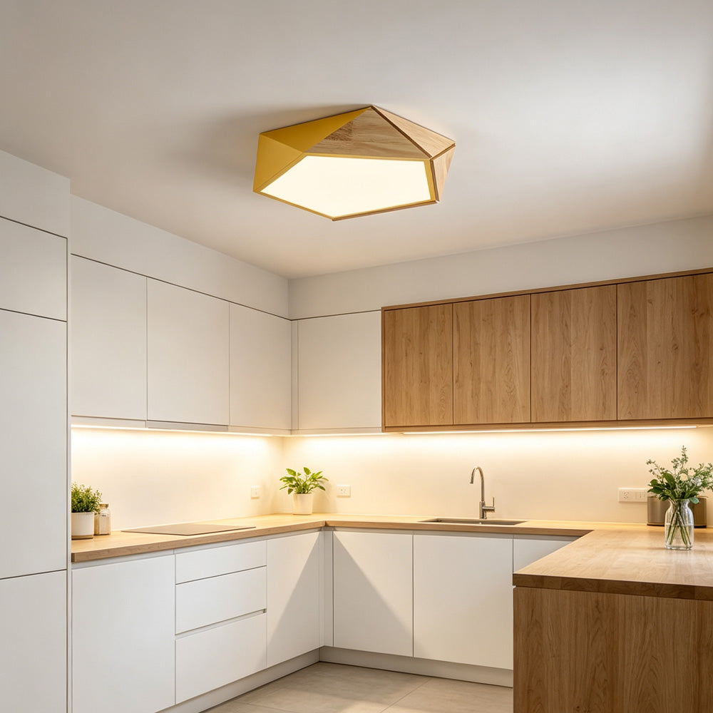 LED Dimmable Wooden Acrylic Geometric Flush Mount Ceiling Lights For Living Room