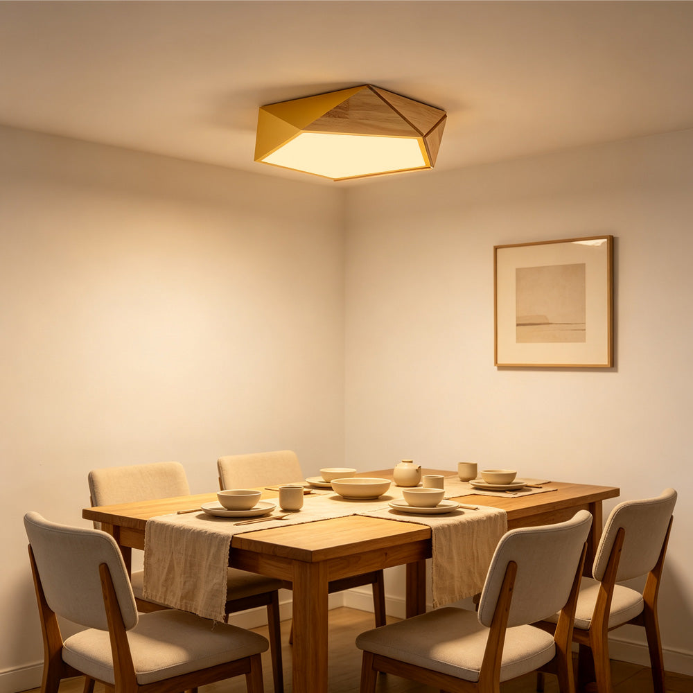 LED Dimmable Wooden Acrylic Geometric Flush Mount Ceiling Lights For Living Room