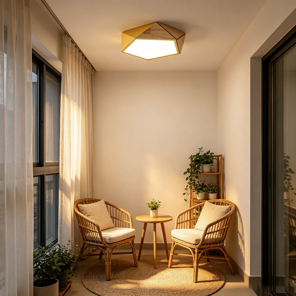 LED Dimmable Wooden Acrylic Geometric Flush Mount Ceiling Lights For Living Room