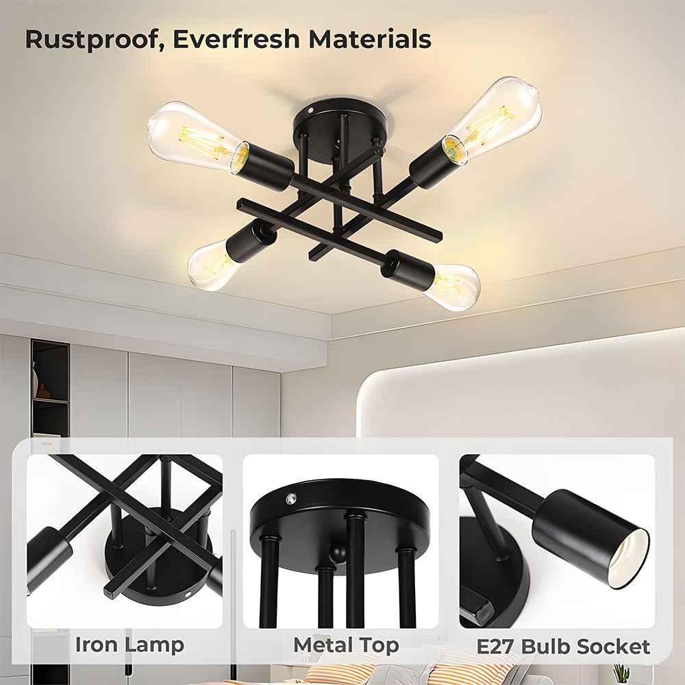 Sputnik Black Semi Flush Mount Ceiling Light for Farmhouse Kitchen Dining Room Hallway