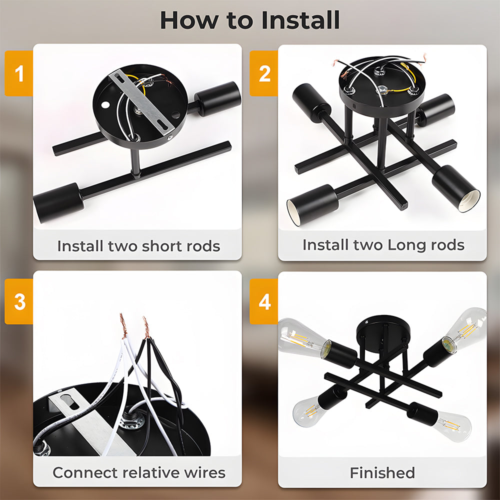 Sputnik Black Semi Flush Mount Ceiling Light for Farmhouse Kitchen Dining Room Hallway