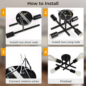 Sputnik Black Semi Flush Mount Ceiling Light for Farmhouse Kitchen Dining Room Hallway