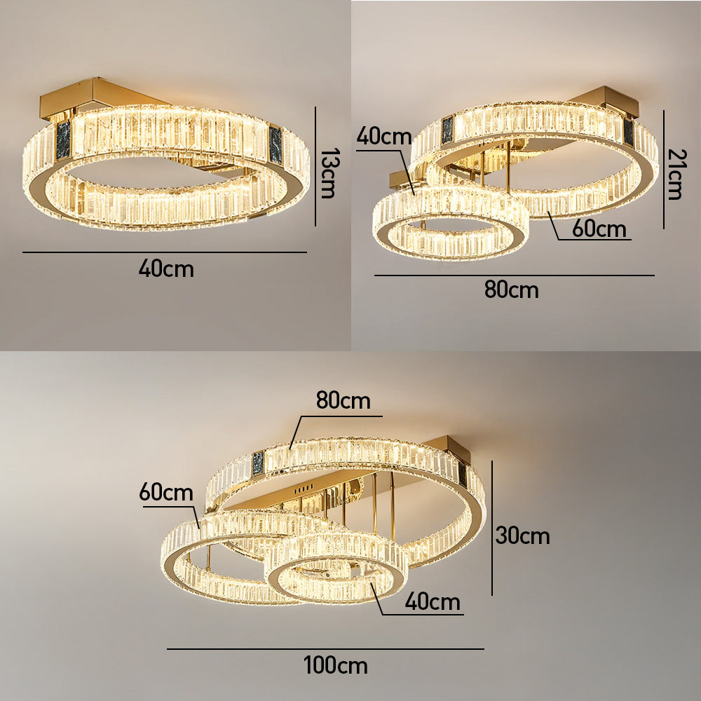 Modern Crystal Ring Chandelier - Gold LED Flush Mount Ceiling Lights