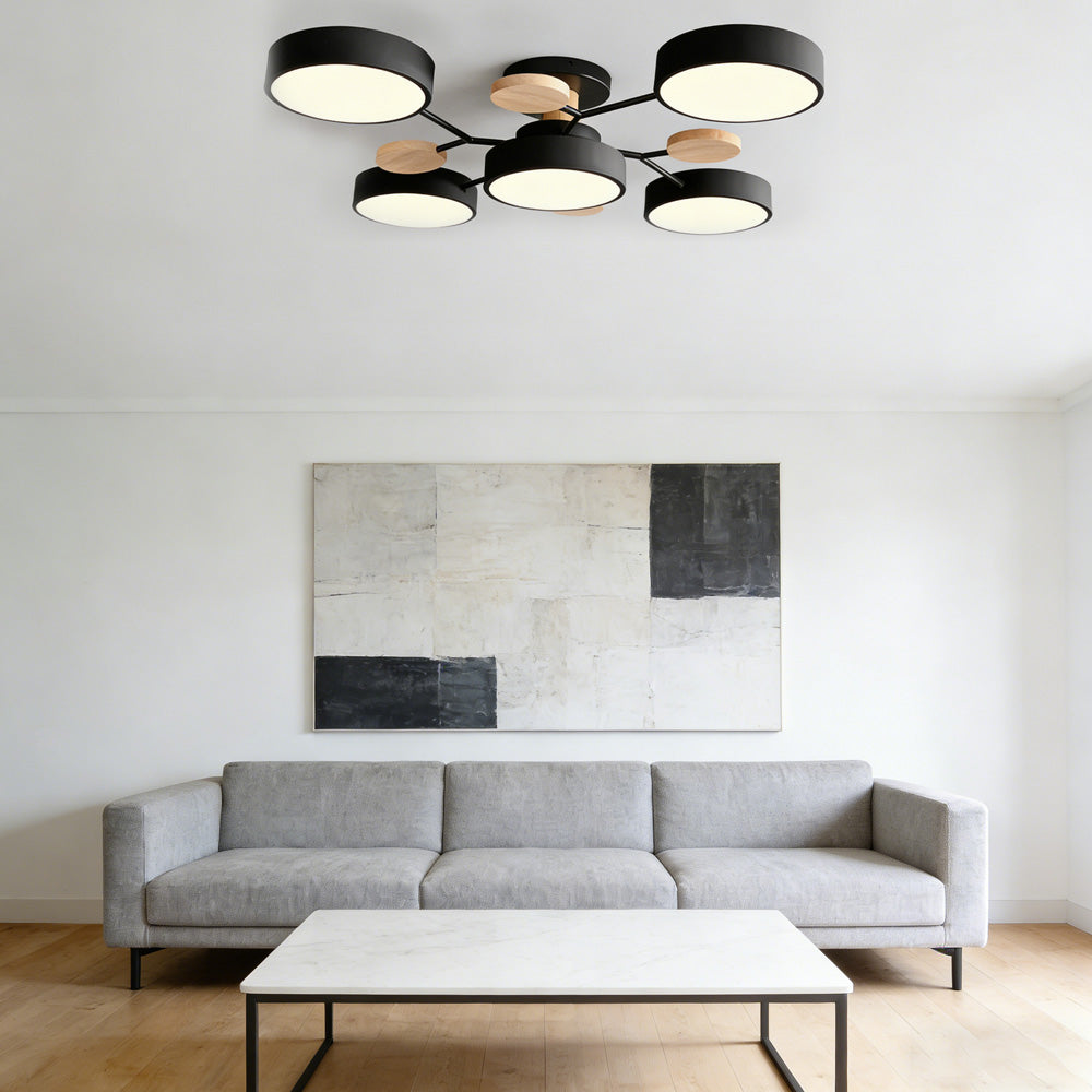 Contemporary Modern Round Black Semi Flush Ceiling Lights