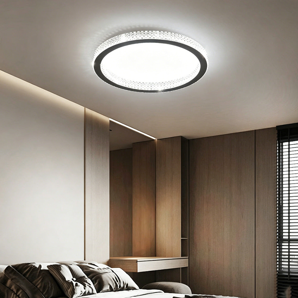 Modern Luxury Black Crystal Ring LED Halo Bedroom Ceiling Light