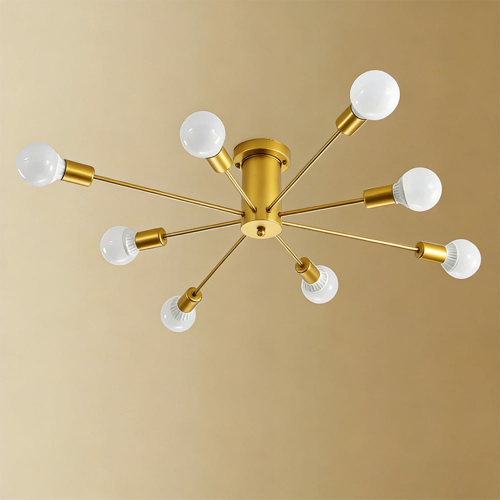 Simple Gold Iron Semi Flush Chandelier For Bedroom