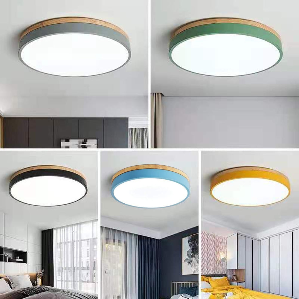 Wooden Round Shape Flush Ceiling Lights For Living Room
