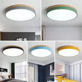 Wooden Round Shape Flush Ceiling Lights For Living Room