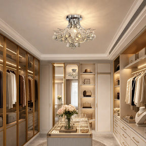 Silver Crystal Bouquet Semi-Flush Ceiling Light for Hallway