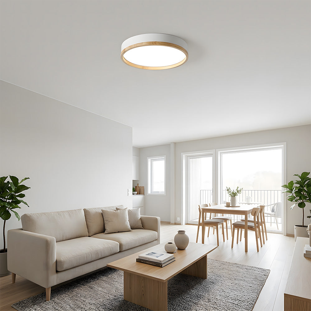 Contemporary Round Flush Mount Wooden Acrylic LED Ceiling Lights for Dining Room