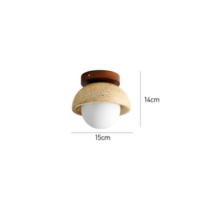 Nordic Style Travertine Stone & Walnut Wood Ceiling Light For Hallway