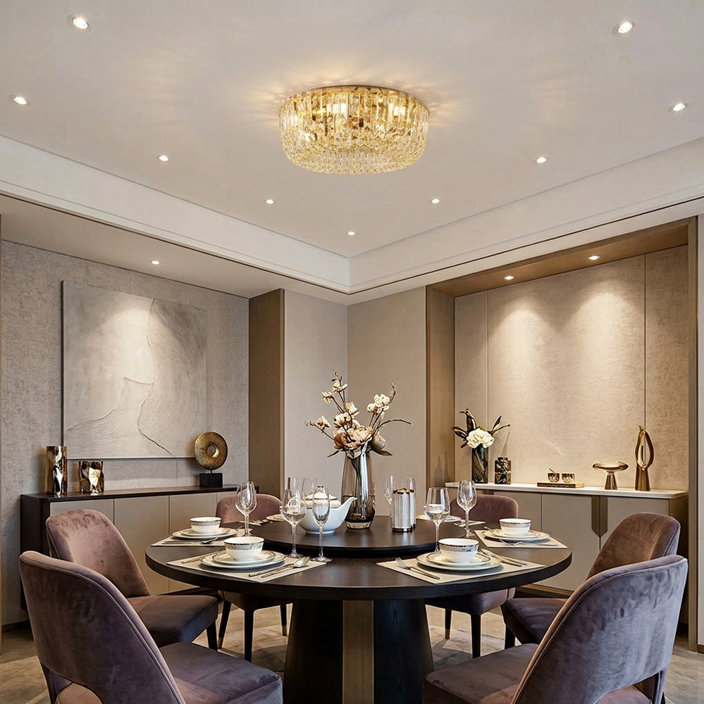 Luxury Multi-Tier Crystal Gold Flush Mount Ceiling Light for Living Room