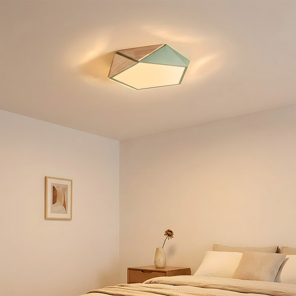 LED Dimmable Wooden Acrylic Geometric Flush Mount Ceiling Lights For Living Room