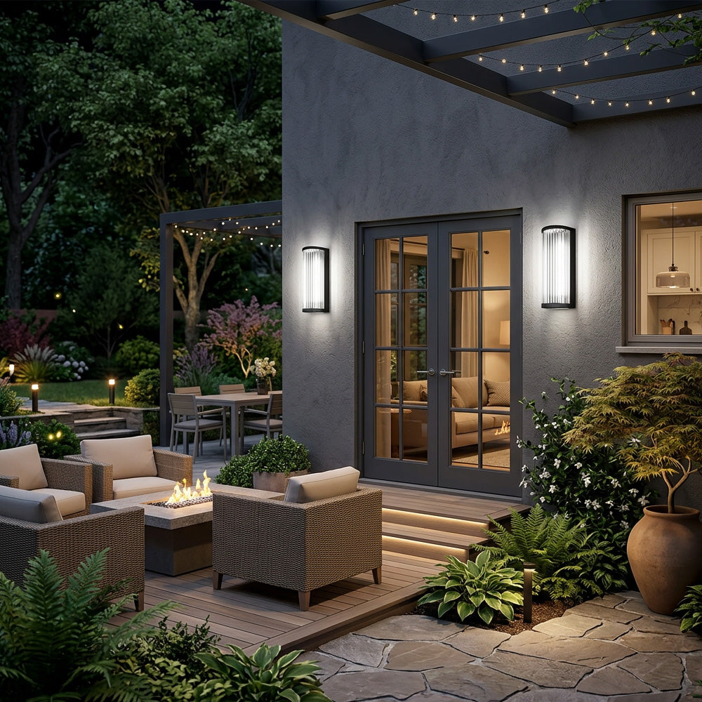Atlas Fluted Glass Up and Down Outdoor Wall Light