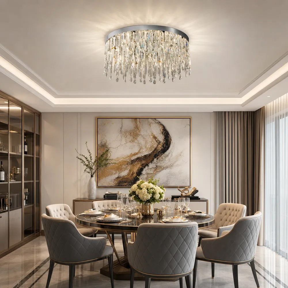 Luxury Gold Crystal Flush Mount Ceiling Light for Living Room
