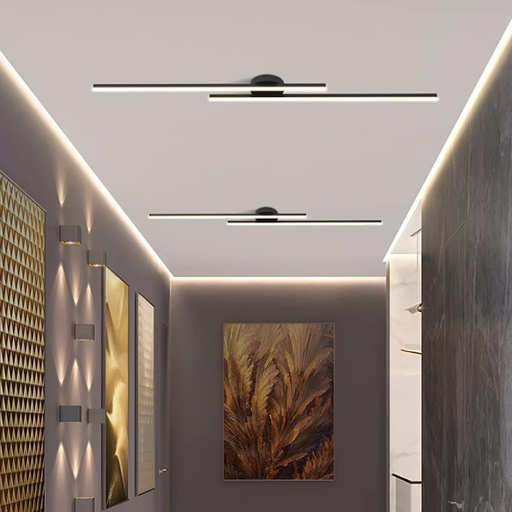 Modern Aluminum Long Strip Semi Flush Mount LED Ceiling Light For Living Room