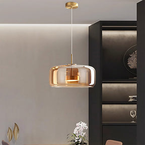 Elegant Amber Glass Iron LED Pendant Lights for Living Room