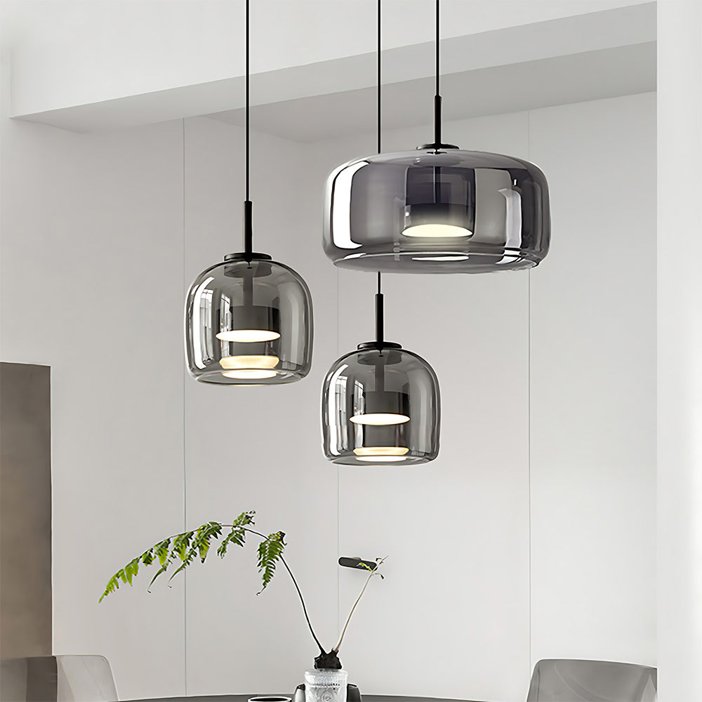 Elegant Amber Glass Iron LED Pendant Lights for Living Room