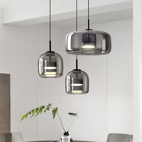 Elegant Amber Glass Iron LED Pendant Lights for Living Room