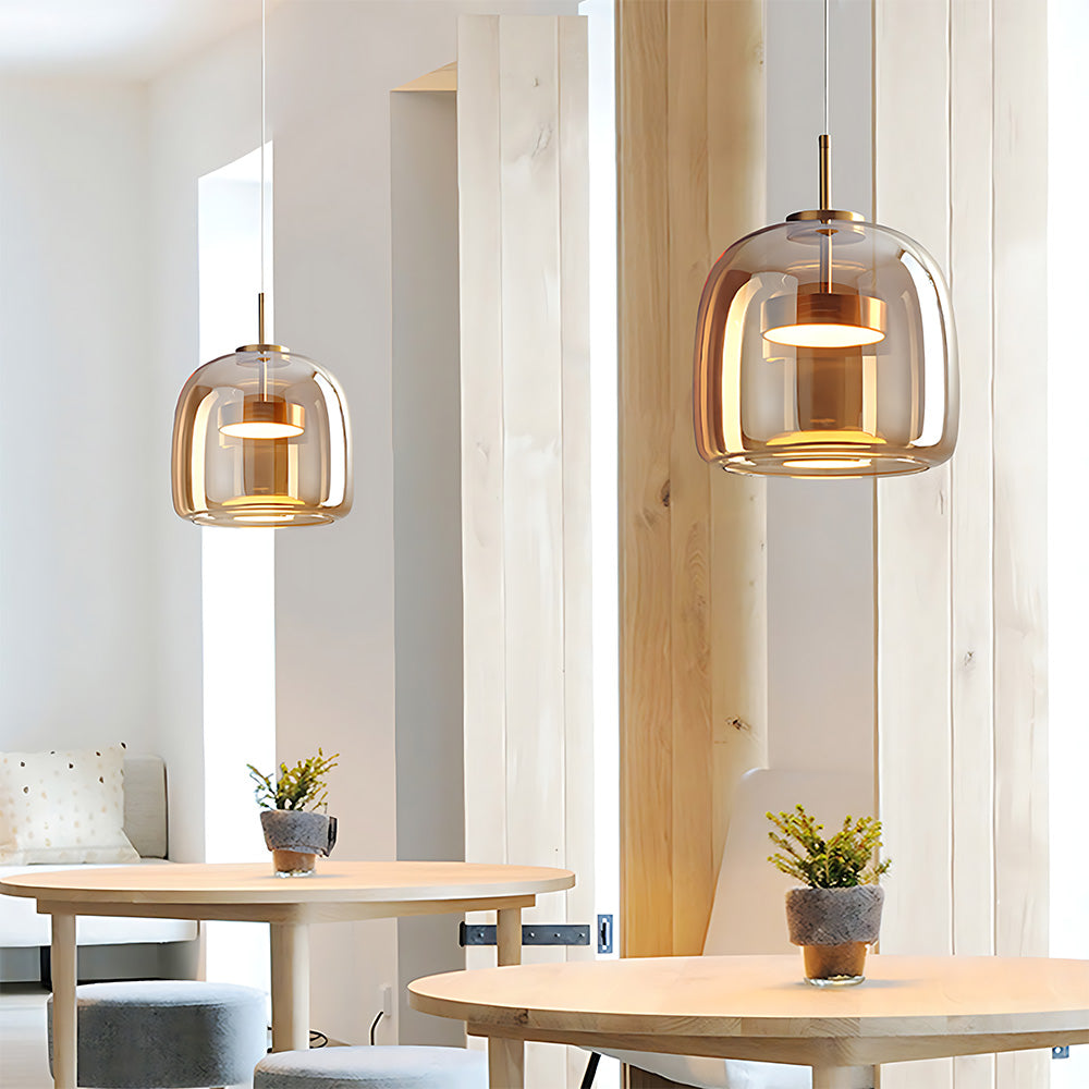 Elegant Amber Glass Iron LED Pendant Lights for Living Room