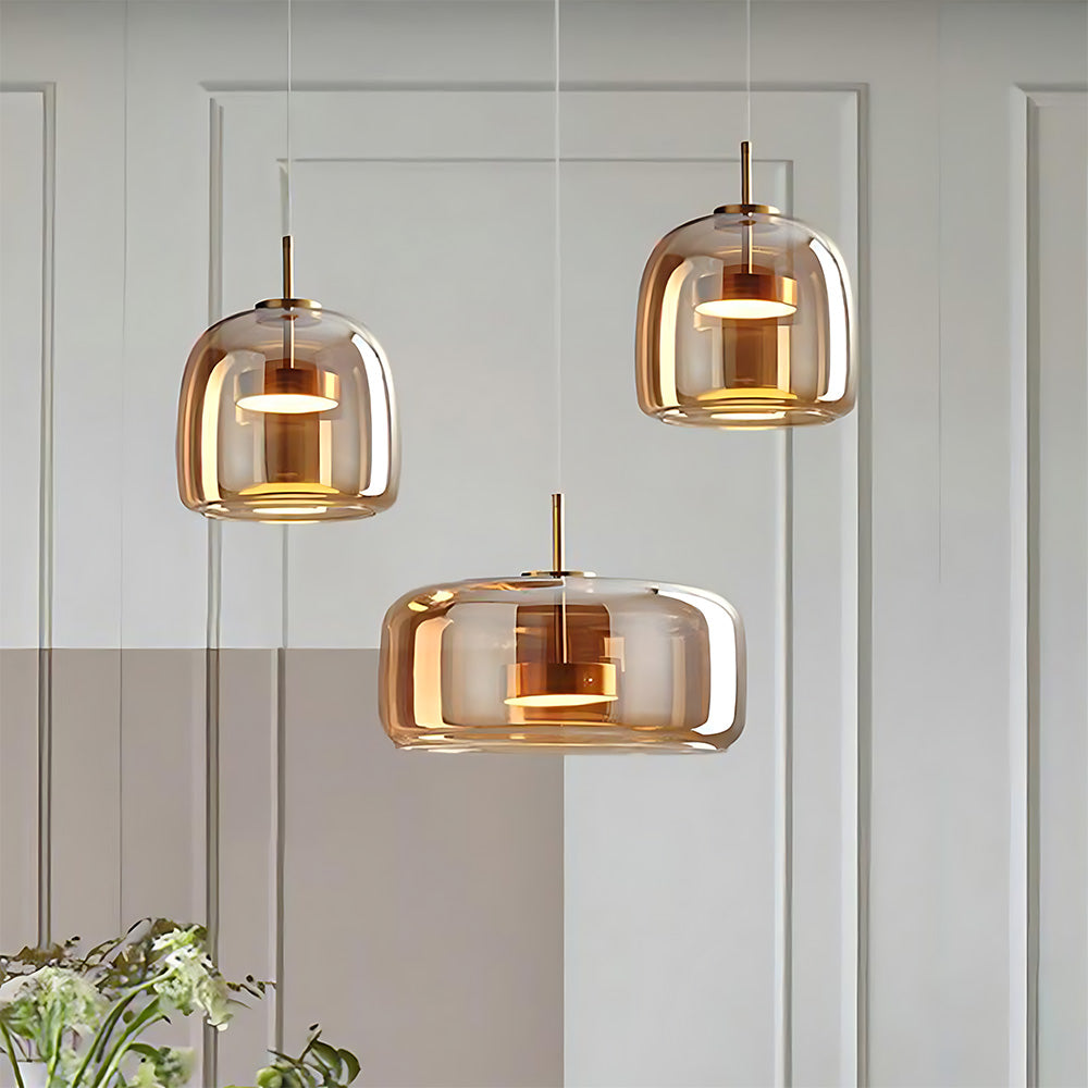 Elegant Amber Glass Iron LED Pendant Lights for Living Room