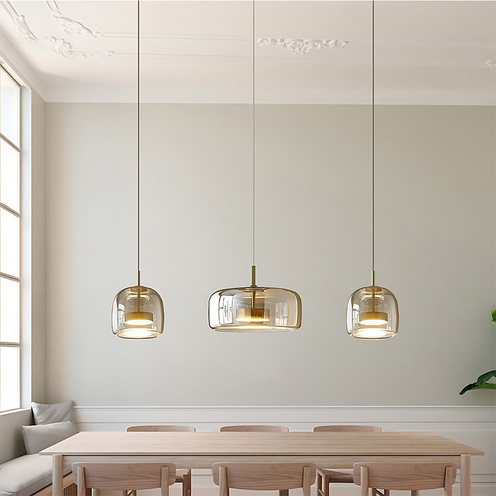 Elegant Amber Glass Iron LED Pendant Lights for Living Room