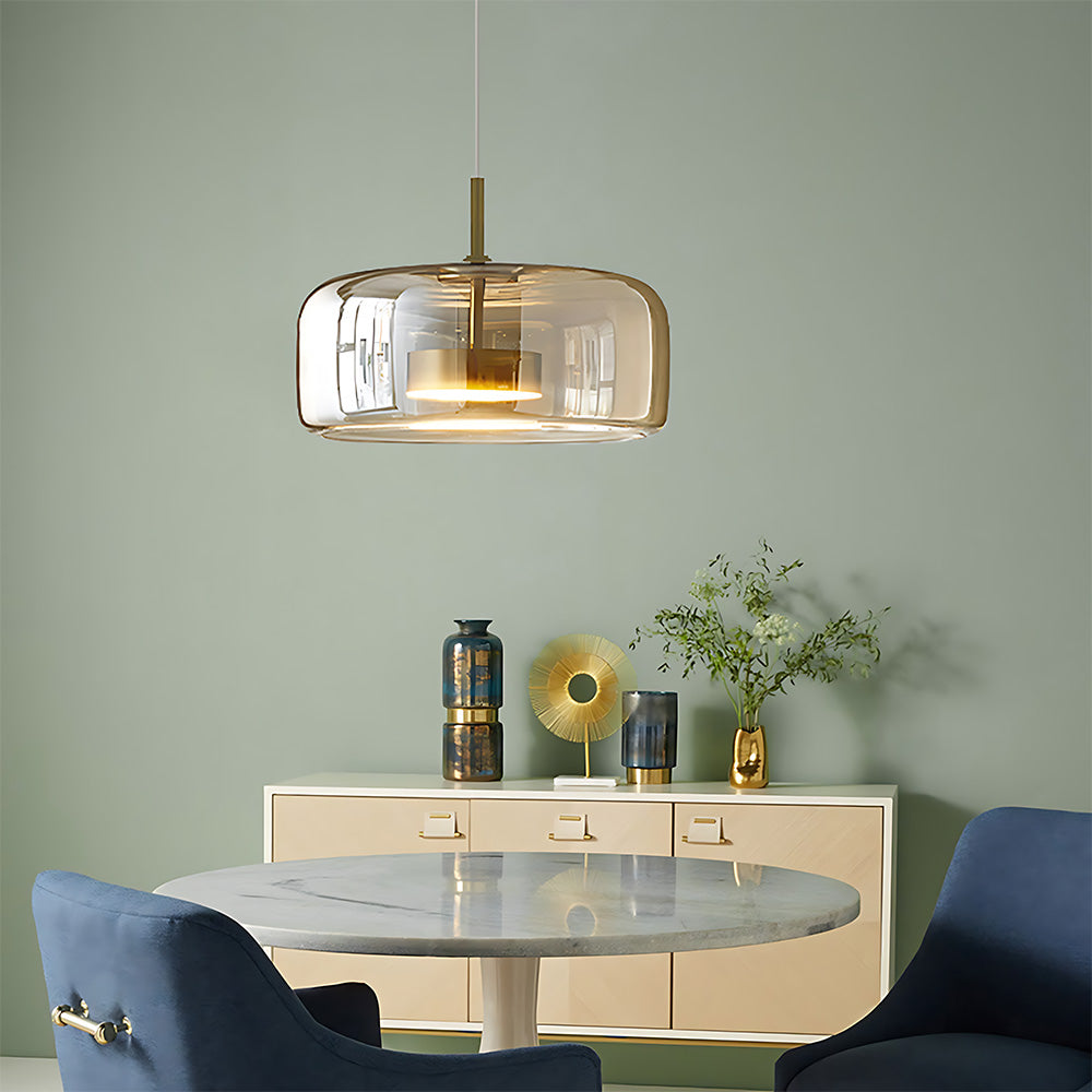 Elegant Amber Glass Iron LED Pendant Lights for Living Room